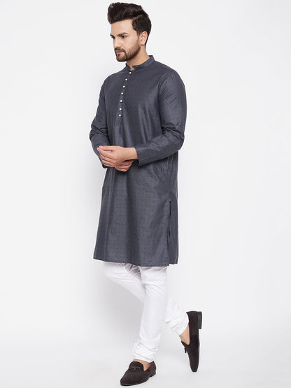 Men's Woven Design Blue Straight Kurta2