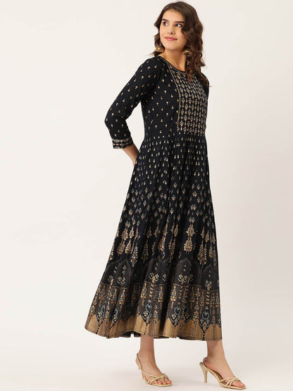 Women's Rayon Gold Printed & Gota Work Anarkali Kurta