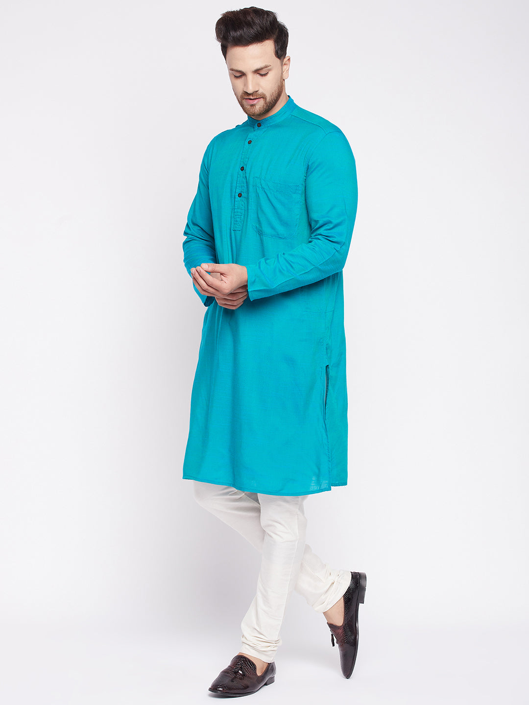 Men's Long Kurta with Band Colla