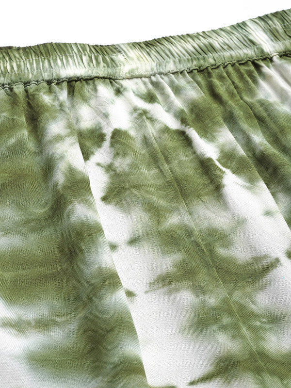 Women's Olive Green White Tie Dyed Co-Ords