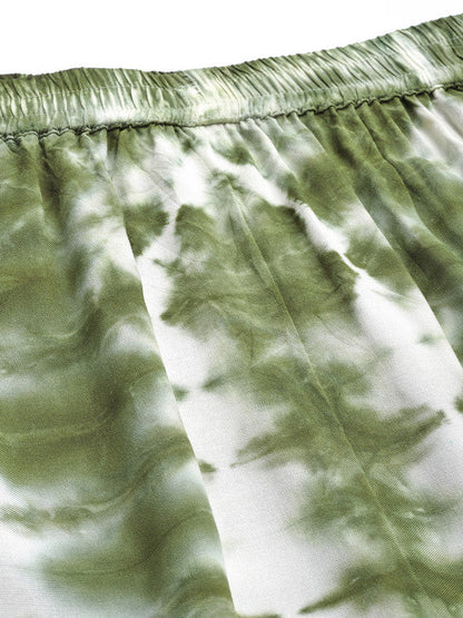 Women's Olive Green White Tie Dyed Co-Ords