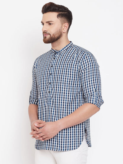 Men's Checked Blue & White Shirt Kurta
