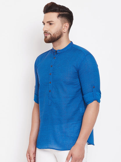 Men's Woven Design Blue Shirt Kurta