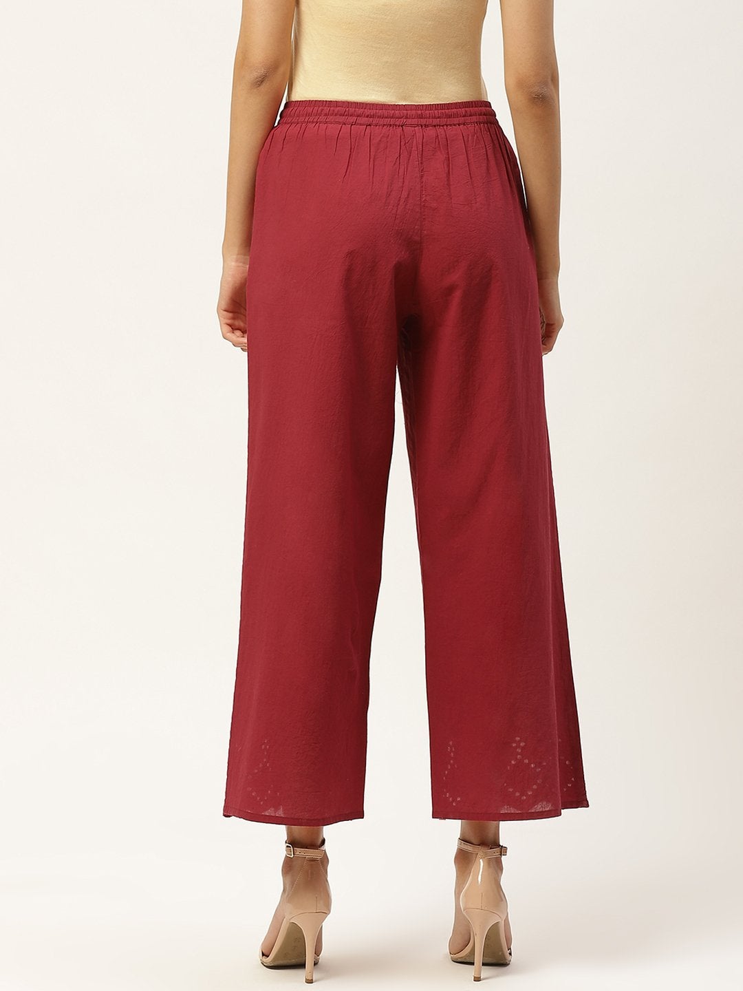 Women's Solid Schiffli Straight Cotton Palazzos
