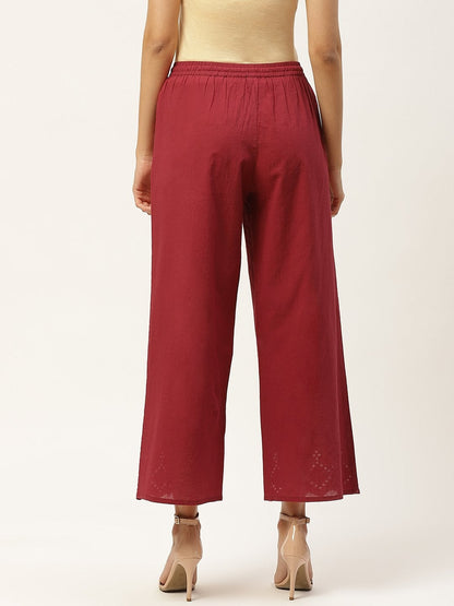 Women's Solid Schiffli Straight Cotton Palazzos