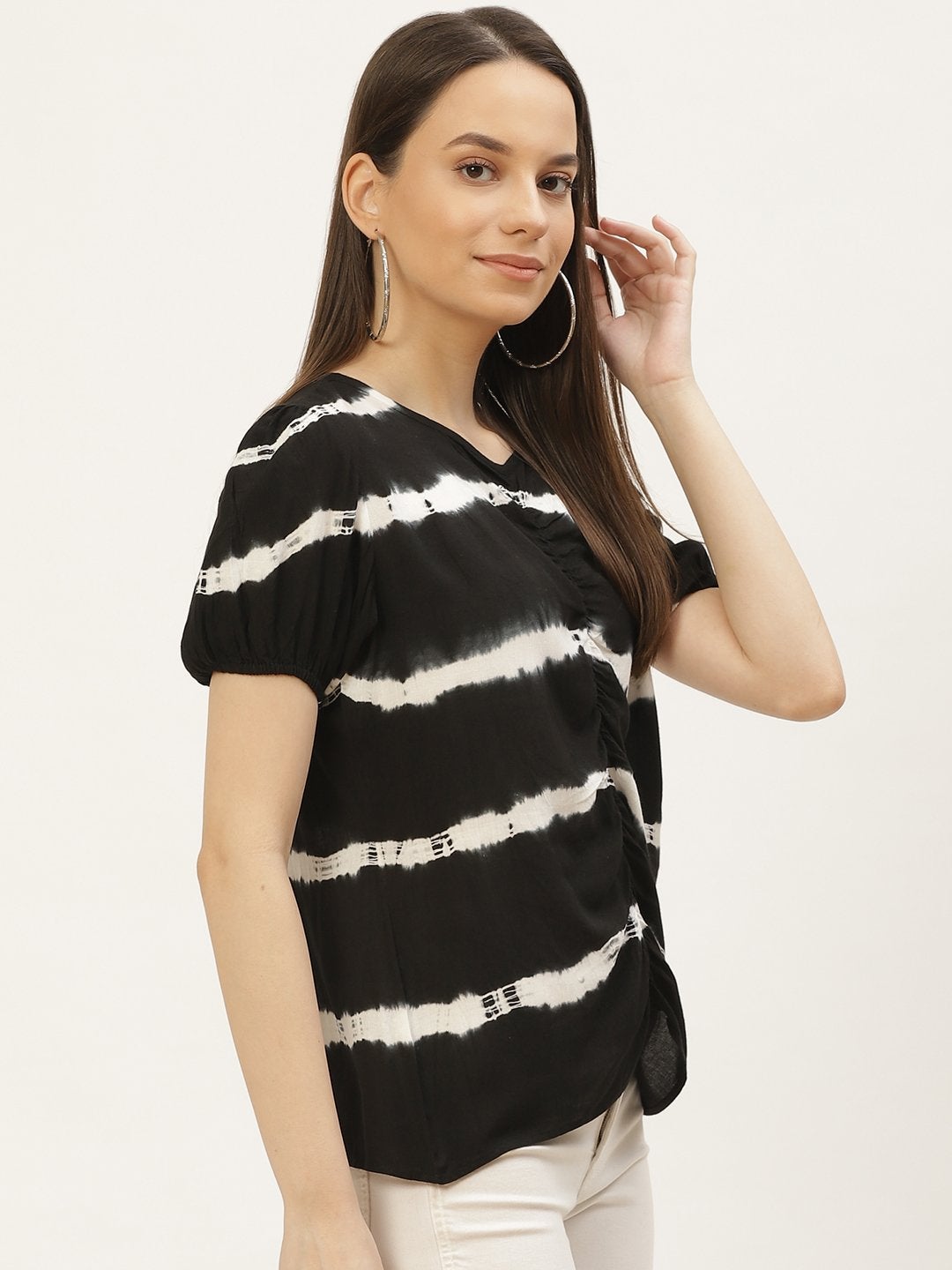 Women's Black Rayon Tie-Dye Top (1pc)
