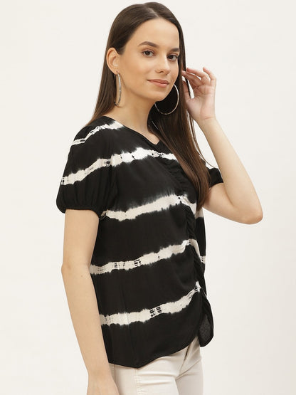 Women's Black Rayon Tie-Dye Top (1pc)
