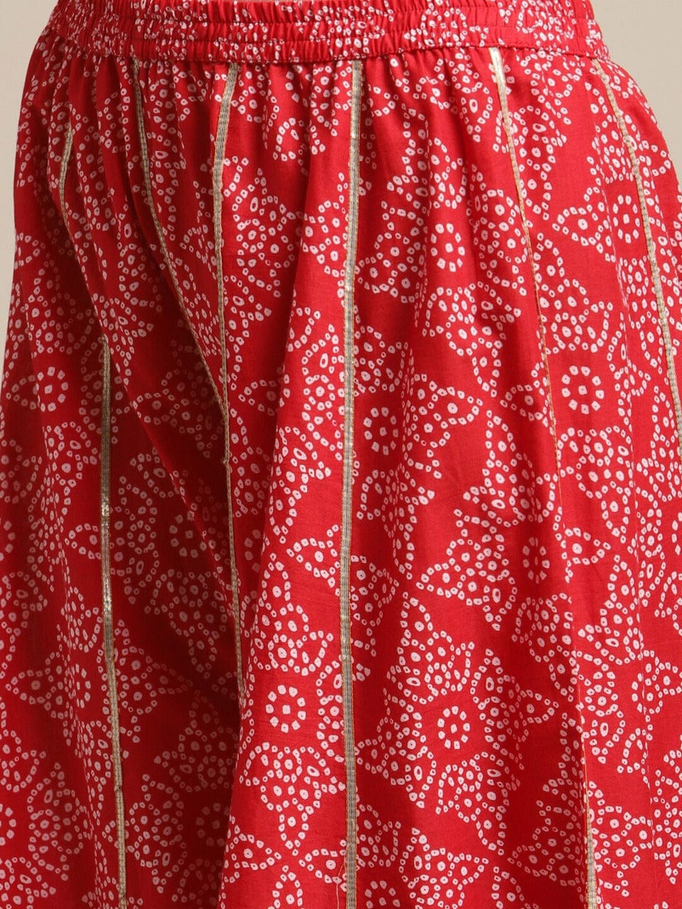 Women's Red Ethnic Motifs Printed Gotta Patti Kurta with Sharara & With Dupatta