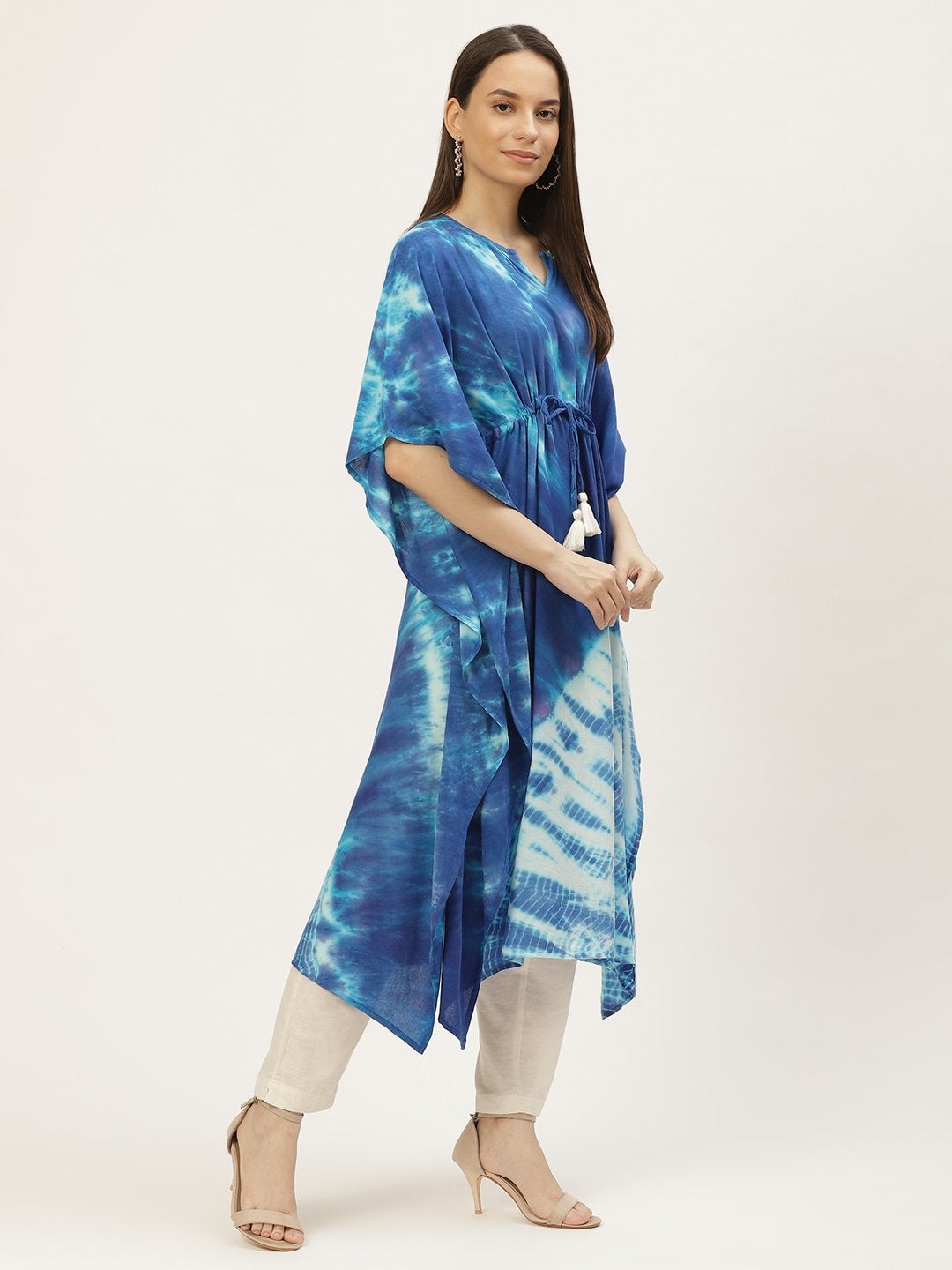 Women's Blue Dyed Extended Sleeves Kaftan Kurta (1pc)