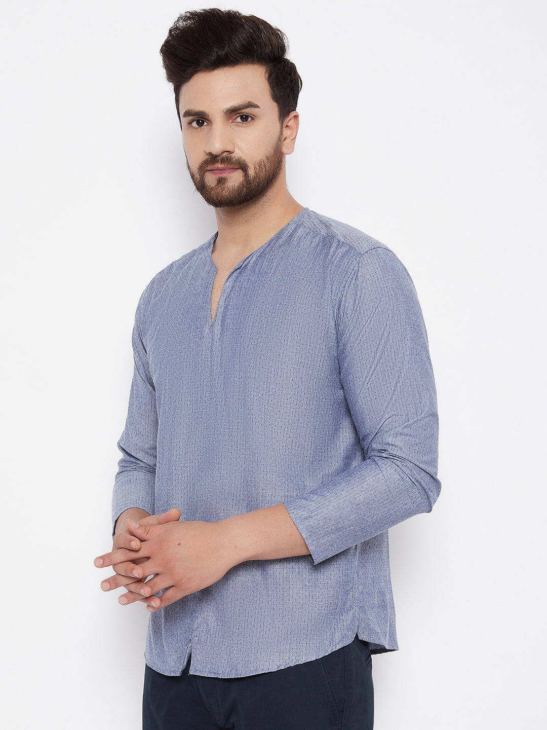 Men's Grey Solid Cotton Kurta