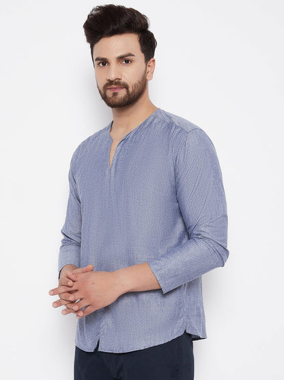Men's Grey Solid Cotton Kurta