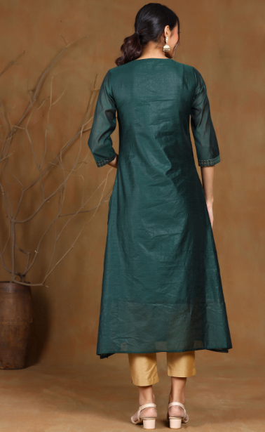 Women's Black Modal Chanderi Printed Straight Kurta