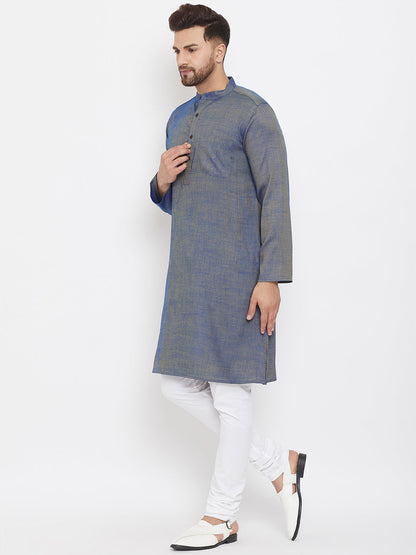 Men's Blue Chambray Cotton Kurta