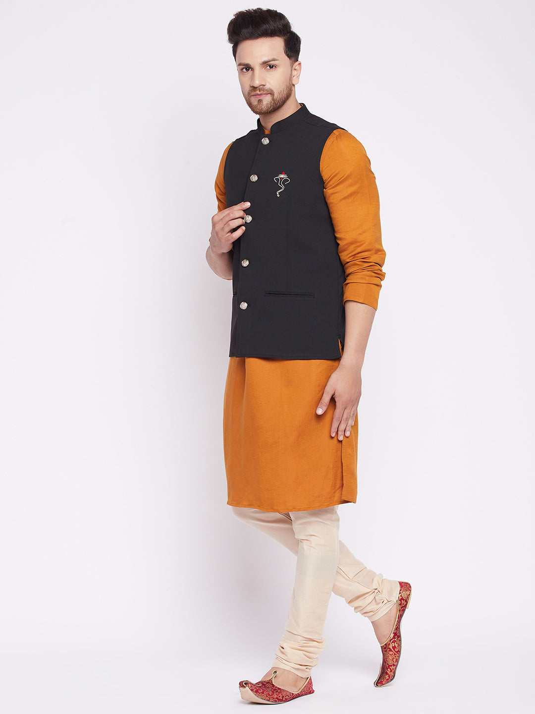 Men's Nehru Jacket With Embroided Insignia Of Lord Ganesh