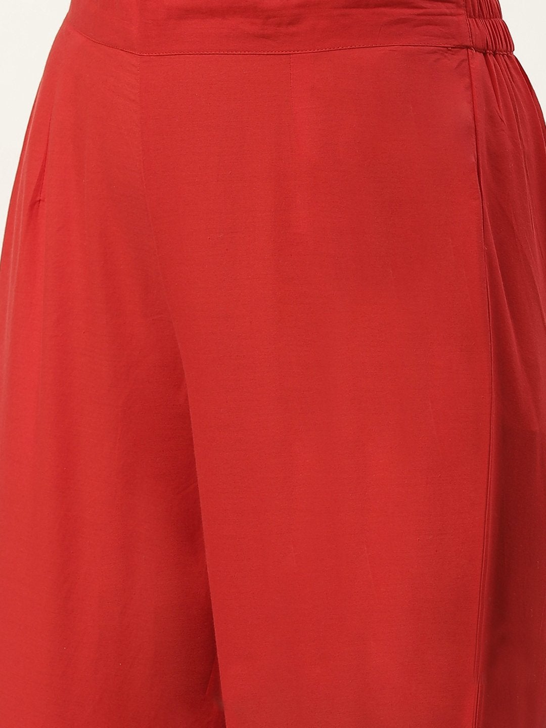 Women's Green & Red Ethnic Motifs Hand Printed Cotton Kurta with Trousers