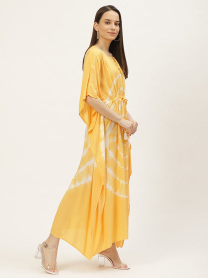 Women's Mustard Tie-Dye Kaftan Dress (1pc)