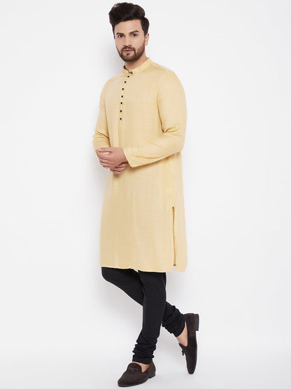 Men's Woven Design Gold Straight  Kurta1