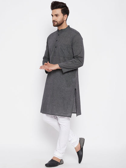 Men's Cotton Striped Grey Kurta