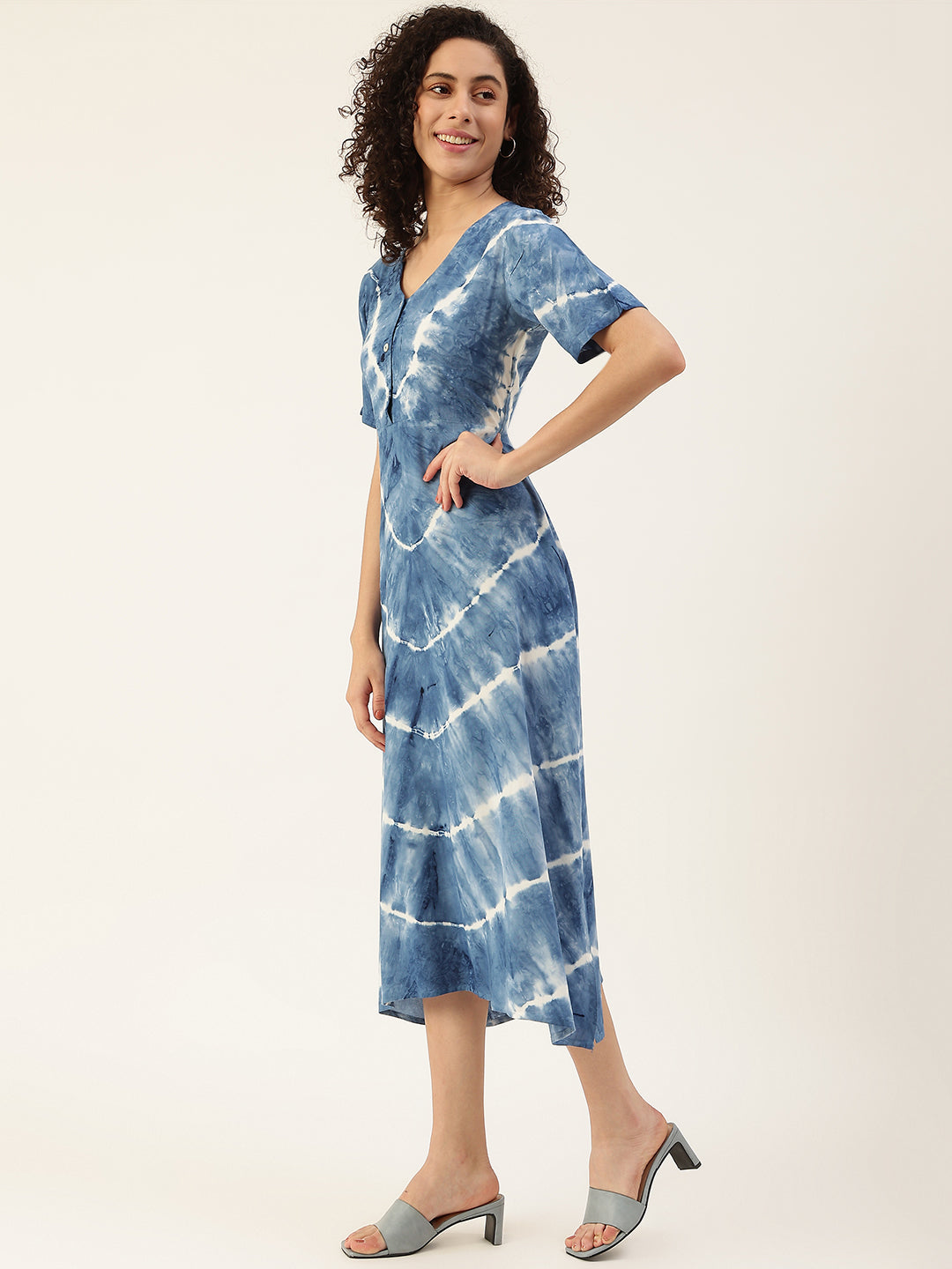 Women's Blue Lehriya Side Slit Dress