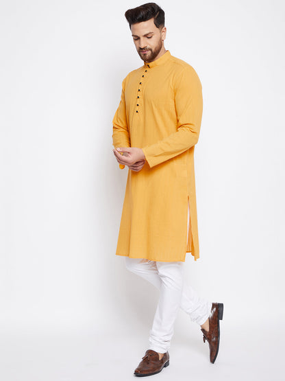 Men's Cotton Yellow Straight Kurta