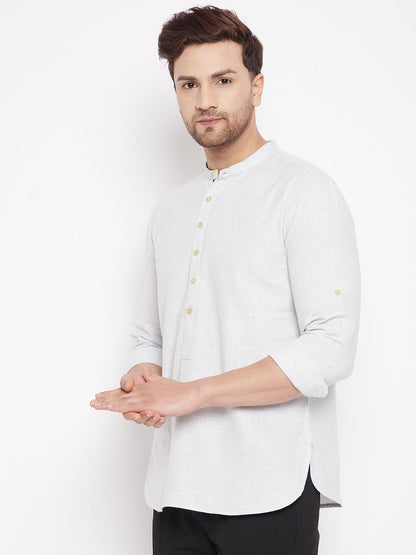 Men's Cream Color Short Kurta with Band Collar