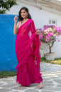 Women's Rani Pink Ruffle Saree