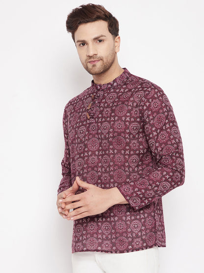 Men's Maroon Color Kurta with Slit Neckline