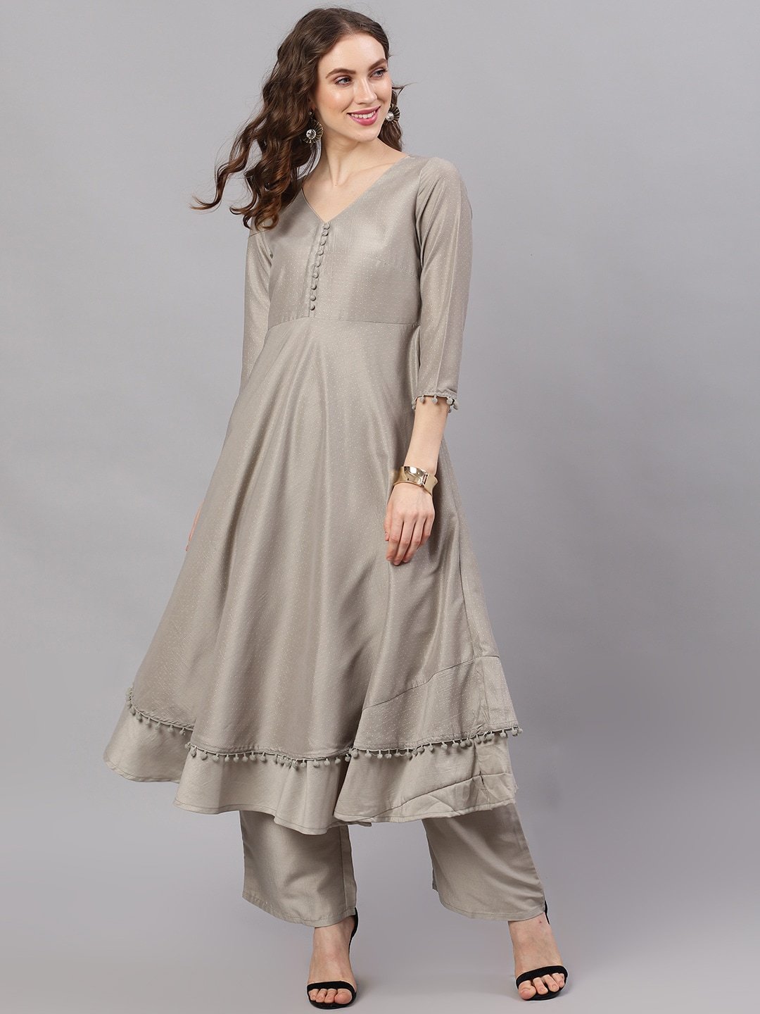 Women's  Grey Solid Kurta with Palazzos