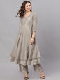 Women's  Grey Solid Kurta with Palazzos