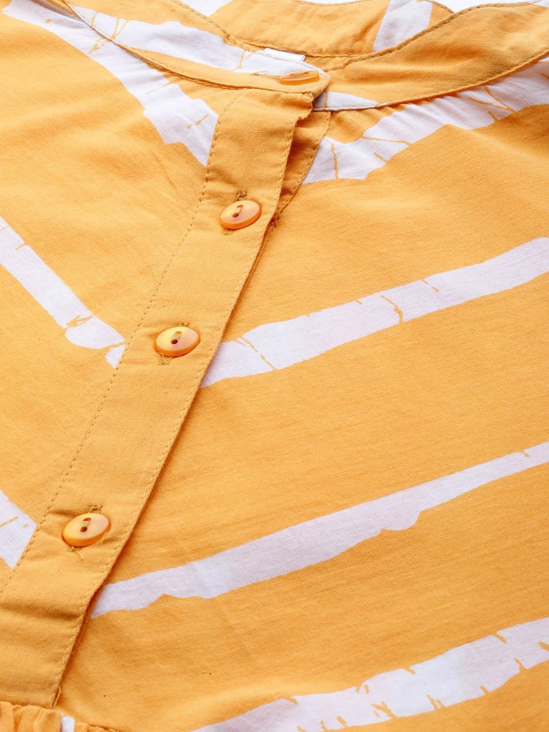 Women's  Mustard Yellow & White Striped High-Low Top