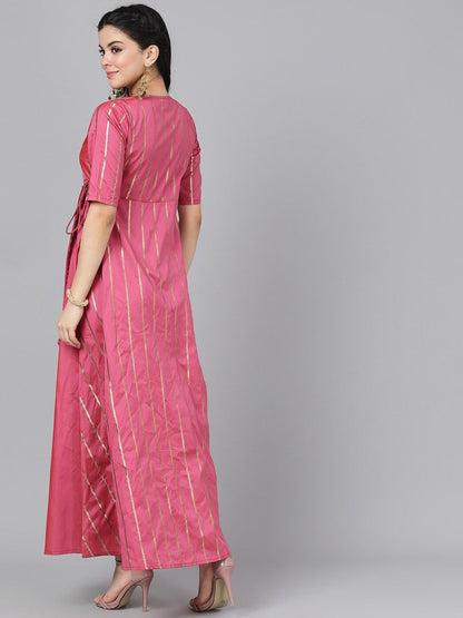 Women's  Pink Printed Maxi Dress