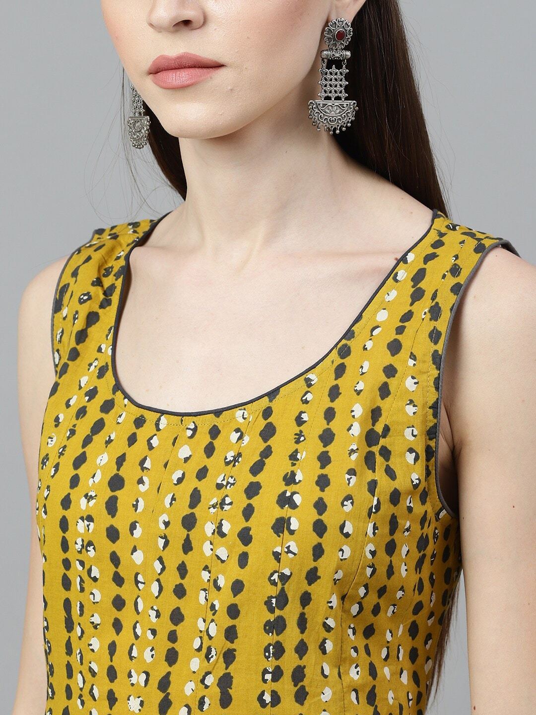 Women's  Mustard Printed A-Line Dress