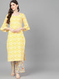 Women's  Yellow & White Printed Kurta with Palazzos