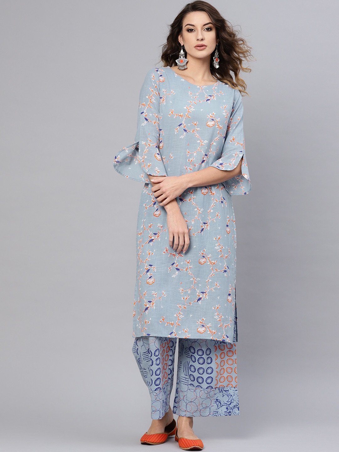 Women's  Blue Printed Kurta with Palazzos