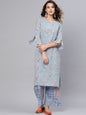 Women's  Blue Printed Kurta with Palazzos