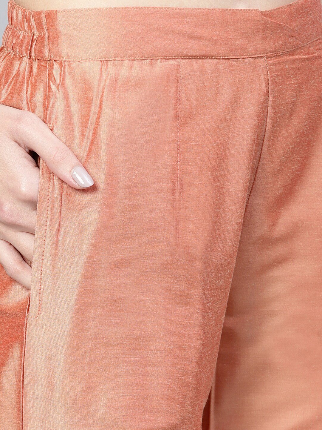 Women's  Peach-Coloured Solid Wide Leg Palazzos