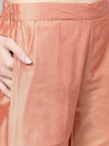Women's  Peach-Coloured Solid Wide Leg Palazzos