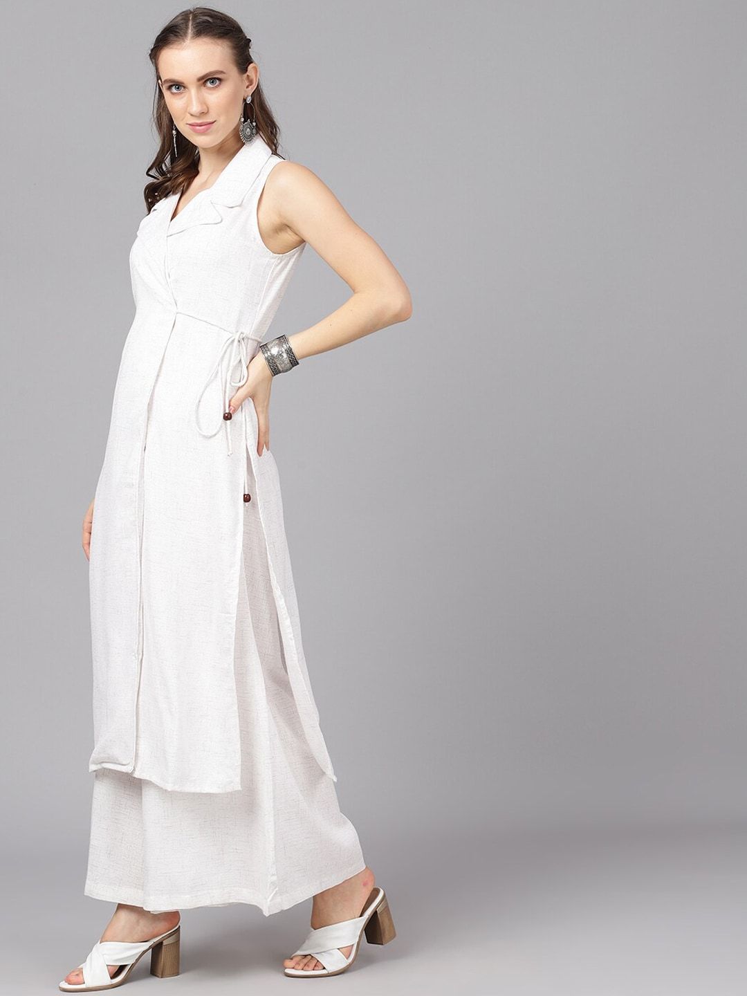 Women's  White & Black Printed A-Line Kurta