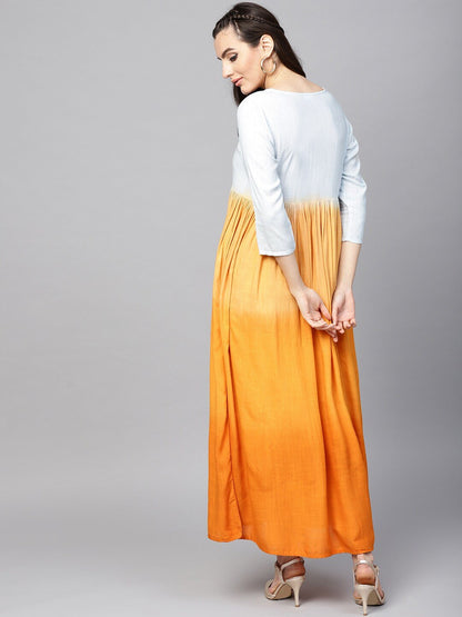 Women's  Orange & Blue Dyed A-Line Kurta