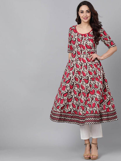 Women's  Brown & Pink Printed Anarkali Kurta