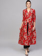 Women's  Red & Green Self Design Longline Ethnic Jacket