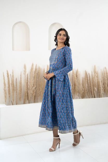 Womenâ€™s Blue Printed Traditional Dress by Myshka-