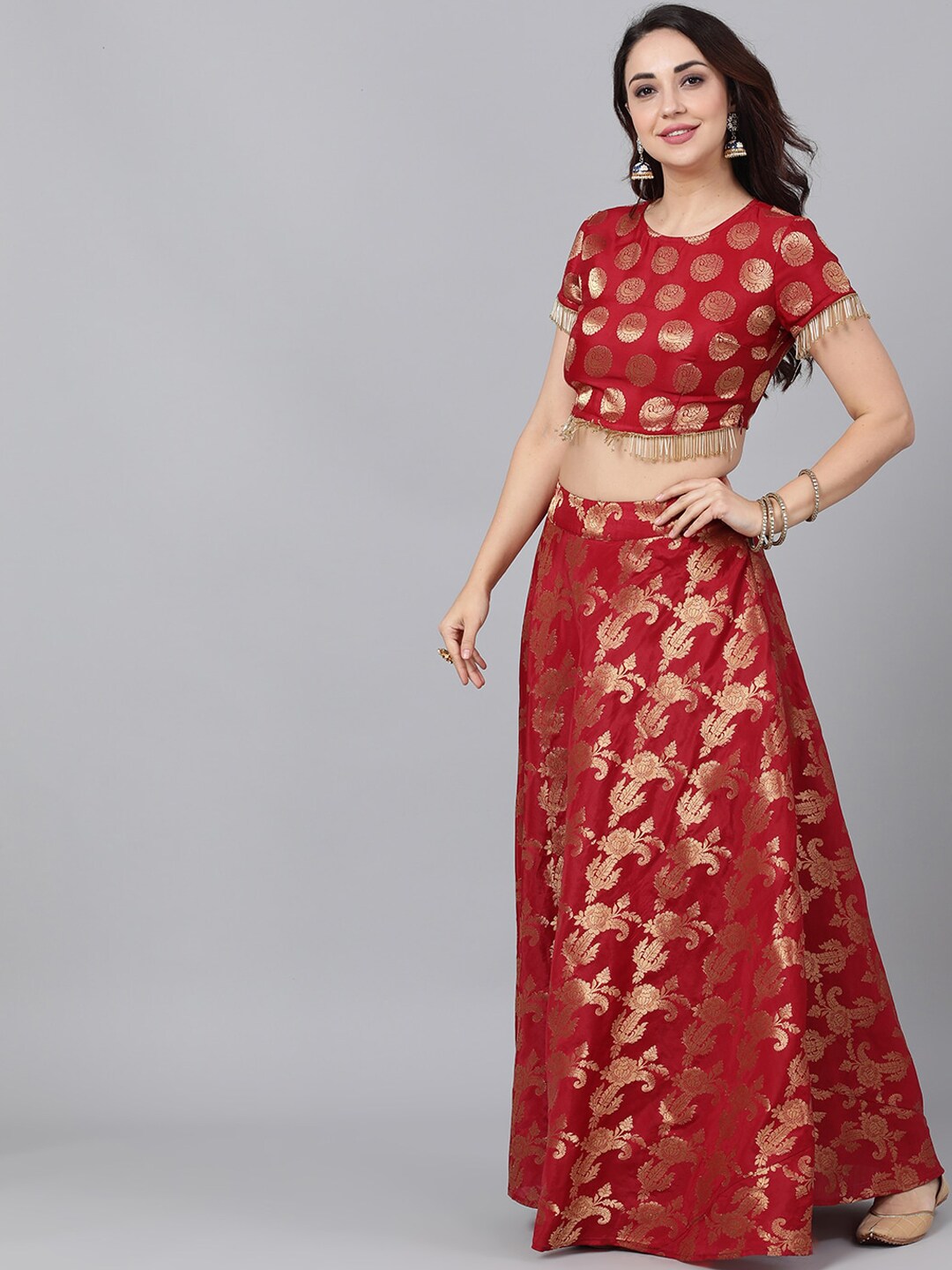 Women's Maroon Brocade Lehenga Choli With Dupatta