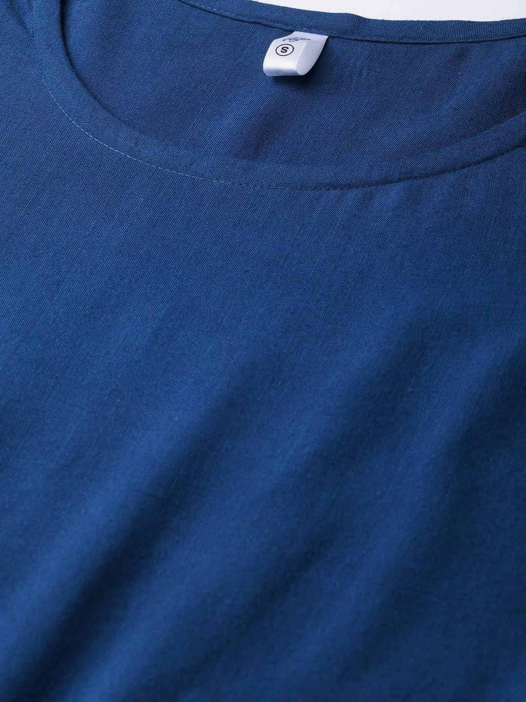 Women's  Blue Solid Fit and Flare Dress