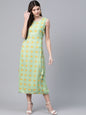 Women's  Green & Mustard Yellow Floral Printed A-Line Dress