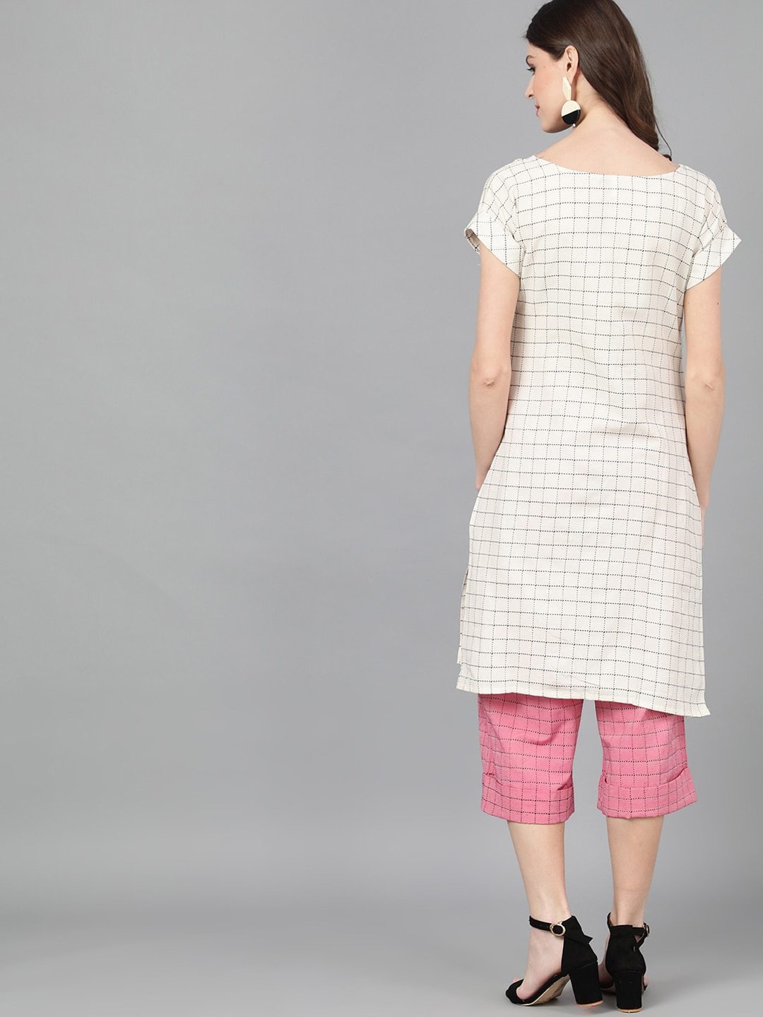 Women's  White & Pink Woven Design Kurta with Palazzos