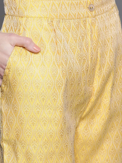 Women's  Mustard Yellow & Golden Solid Kurta with Trousers