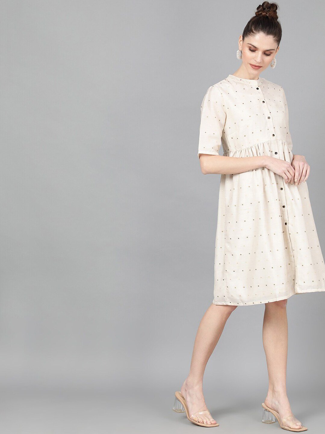 Women's  Off-White Self Design A-Line Dress