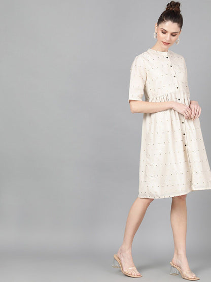 Women's  Off-White Self Design A-Line Dress