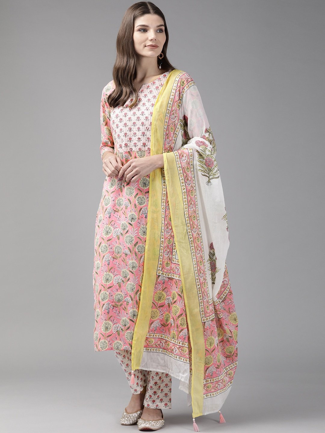 Women's Pink & Offwhite Printed Kurta Set